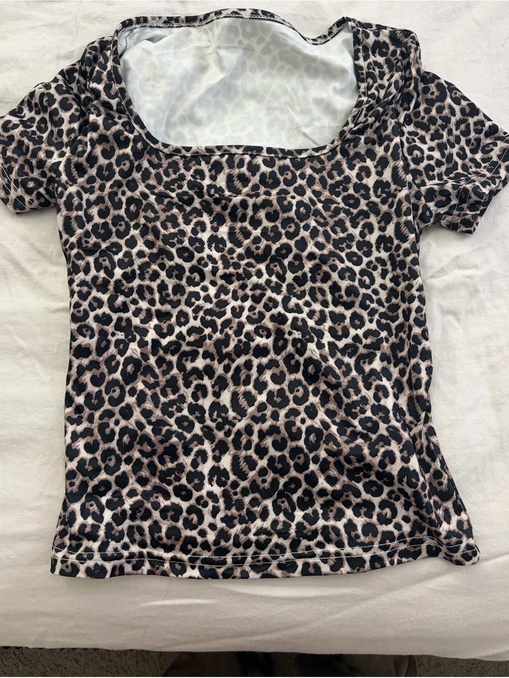 Leopard Print Short Sleeve Women's Top - Black & Cream